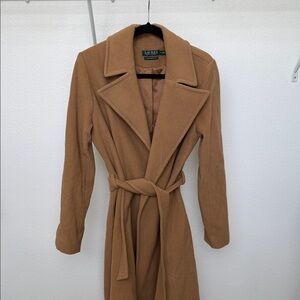 Lauren Ralph Lauren Camel Belted Wool Trench Coat